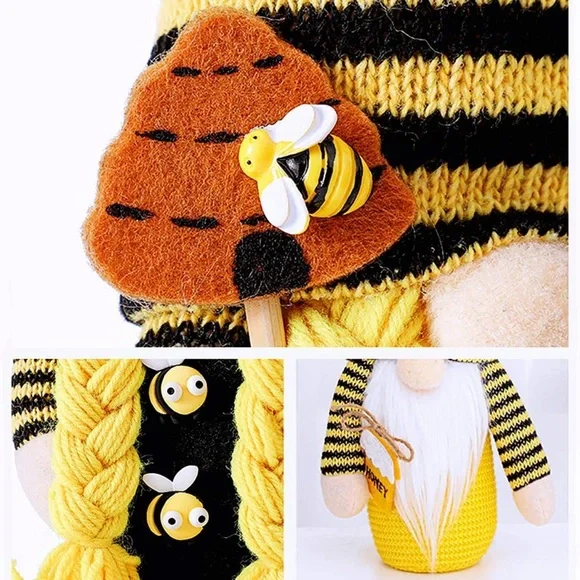 Bee Gnome Scandinavian Home Bee Decor Set of 2 for Farmhouse Kitchen Shelf - Picture 6 of 10